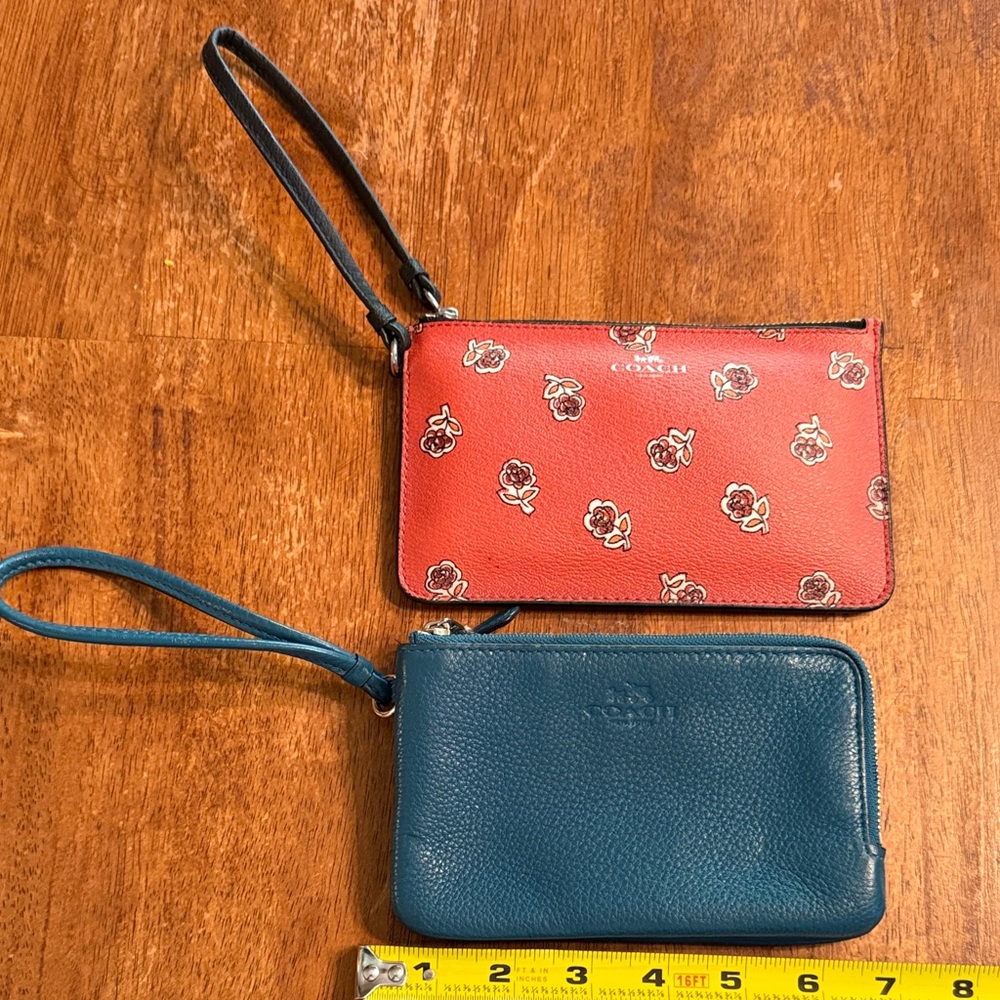 TWO!!! Coach Red Floral and Blue Wristlet Duo